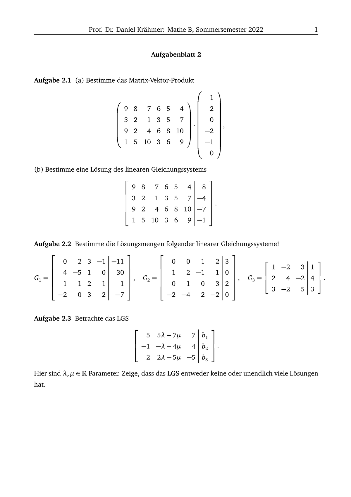 MB-AB2 - Sommersemester - Prof. Dr. Daniel Krähmer: Mathe B ...