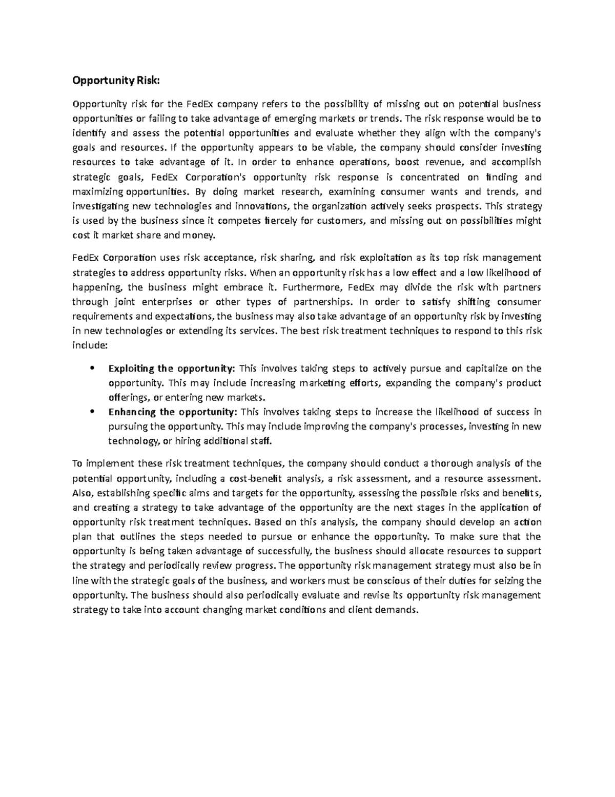 Fed Ex organizational risk management plan-assignment - Opportunity ...