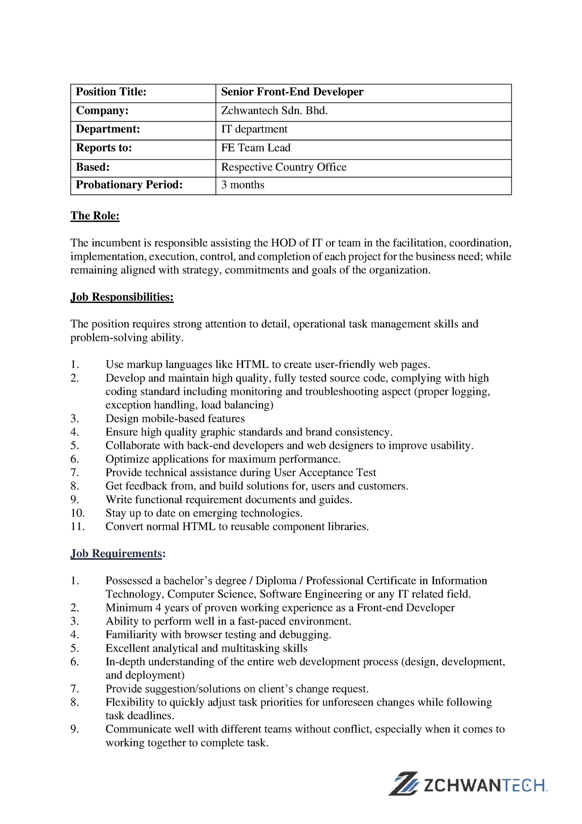 Blackire IT Senior Front End Developer (JD)-4 - Position Title: Senior ...