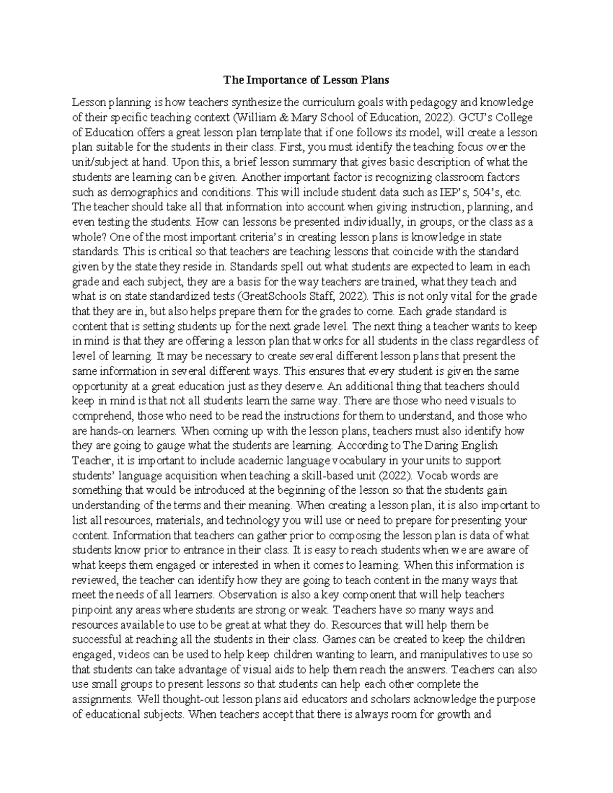 ECE 230 O500 WK3 The Importance Of Lesson Plans The Importance Of ECE 230 O500 WK3 The Importance Of Lesson Plans The Importance Of