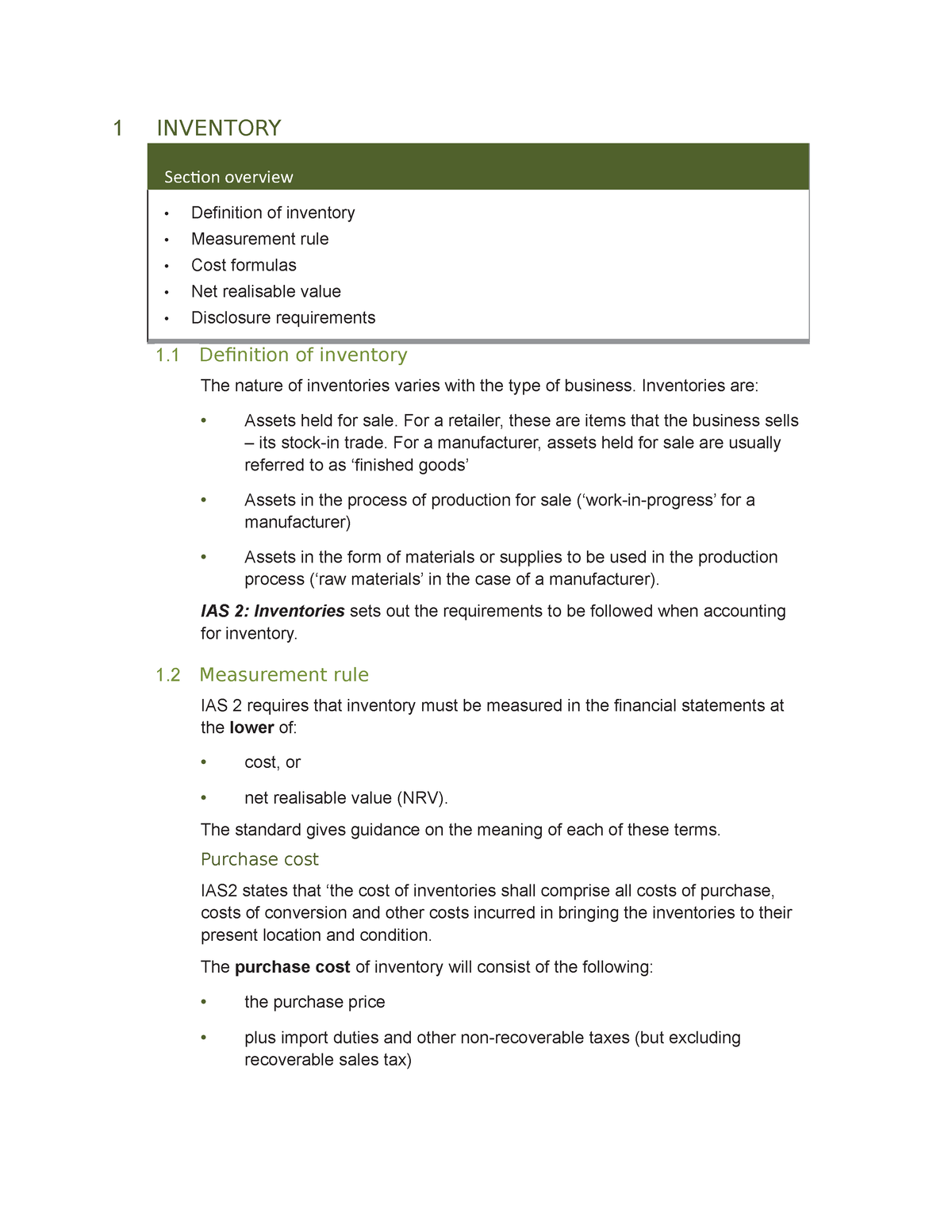 Inventory - 1 INVENTORY Section overview Definition of inventory ...