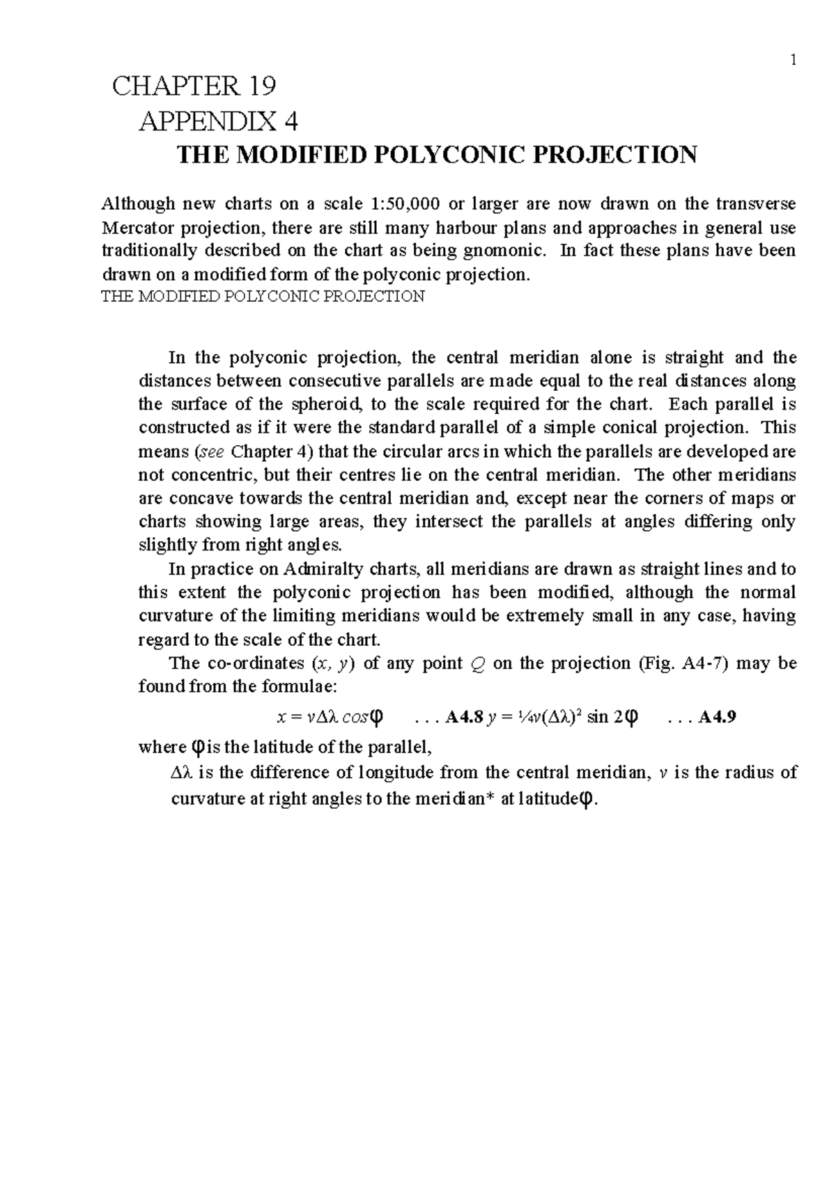 Chapter 19 Appendix 4 THE Modified Polyconic Projection 1 CHAPTER 19