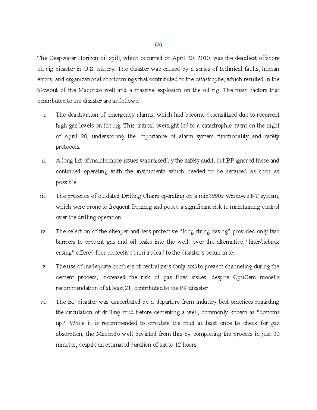 BP Suggested Answer BP and deepwater horizon case. (a) The