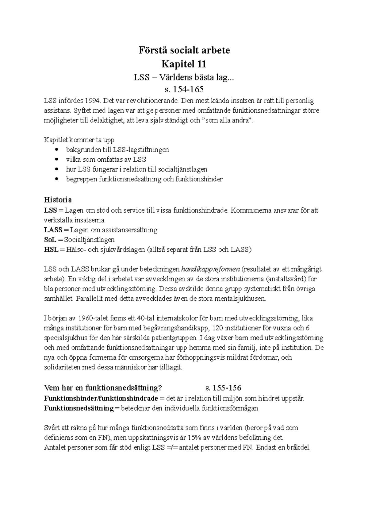 Förstå Socialt Arbete Kap 11 - Förstå Socialt Arbete Kapitel 11 LSS ...