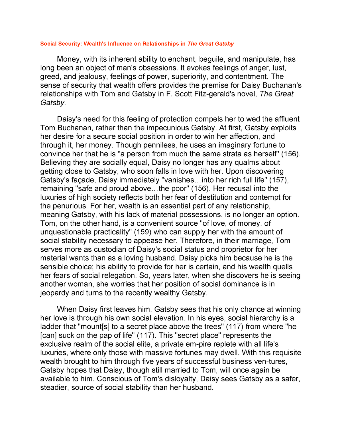 gatsby money essay