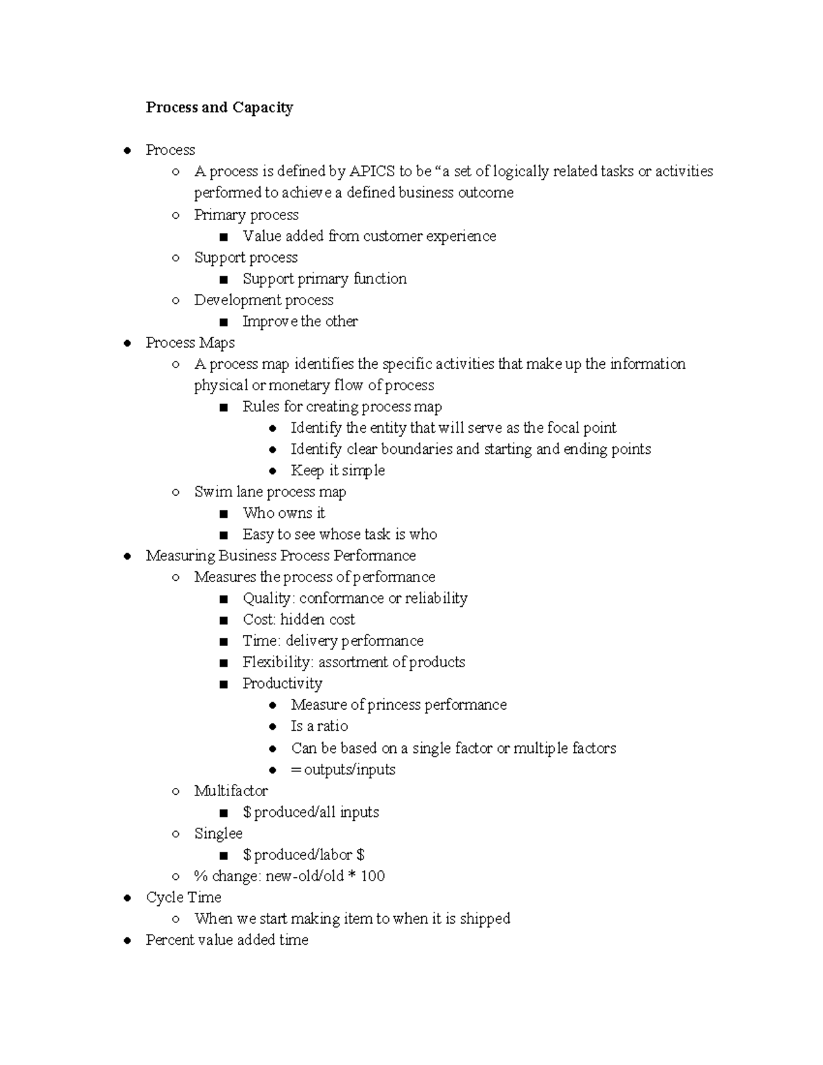 Exam 2 Review SCM - SCM SOLO - Process And Capacity Process A Process ...