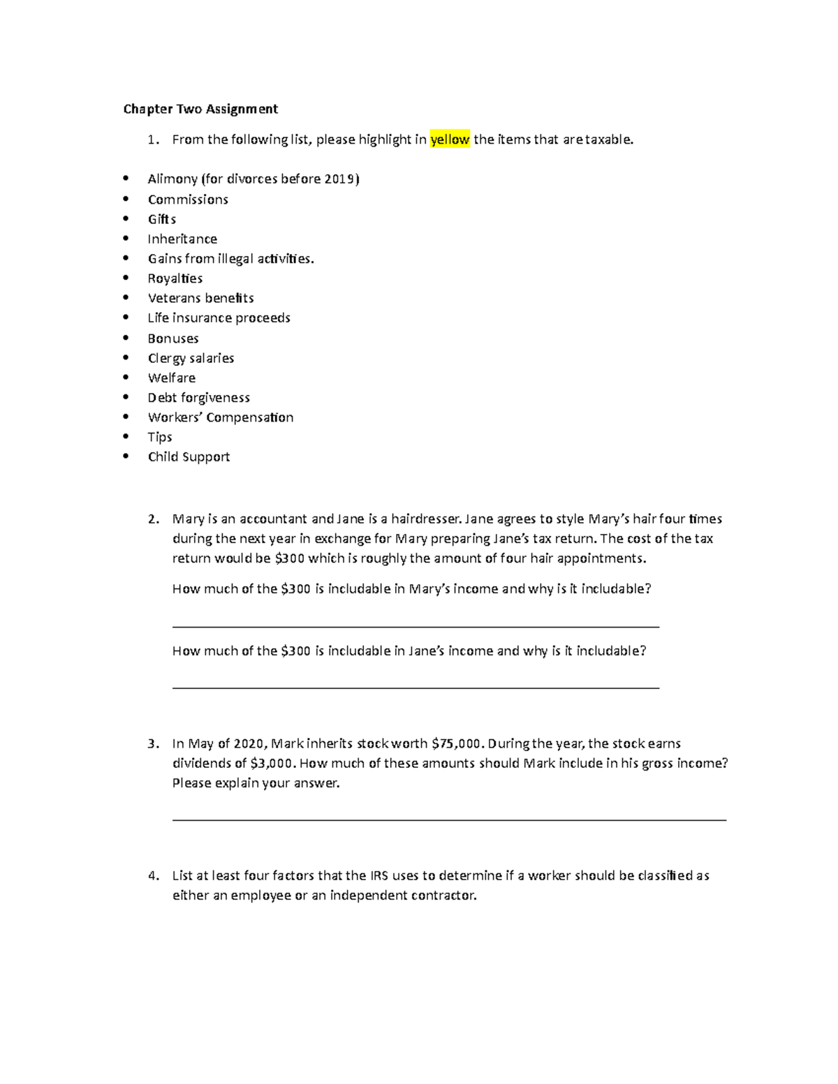 AC204 Chapter Two Assignment - Fisher College - Chapter Two Assignment ...