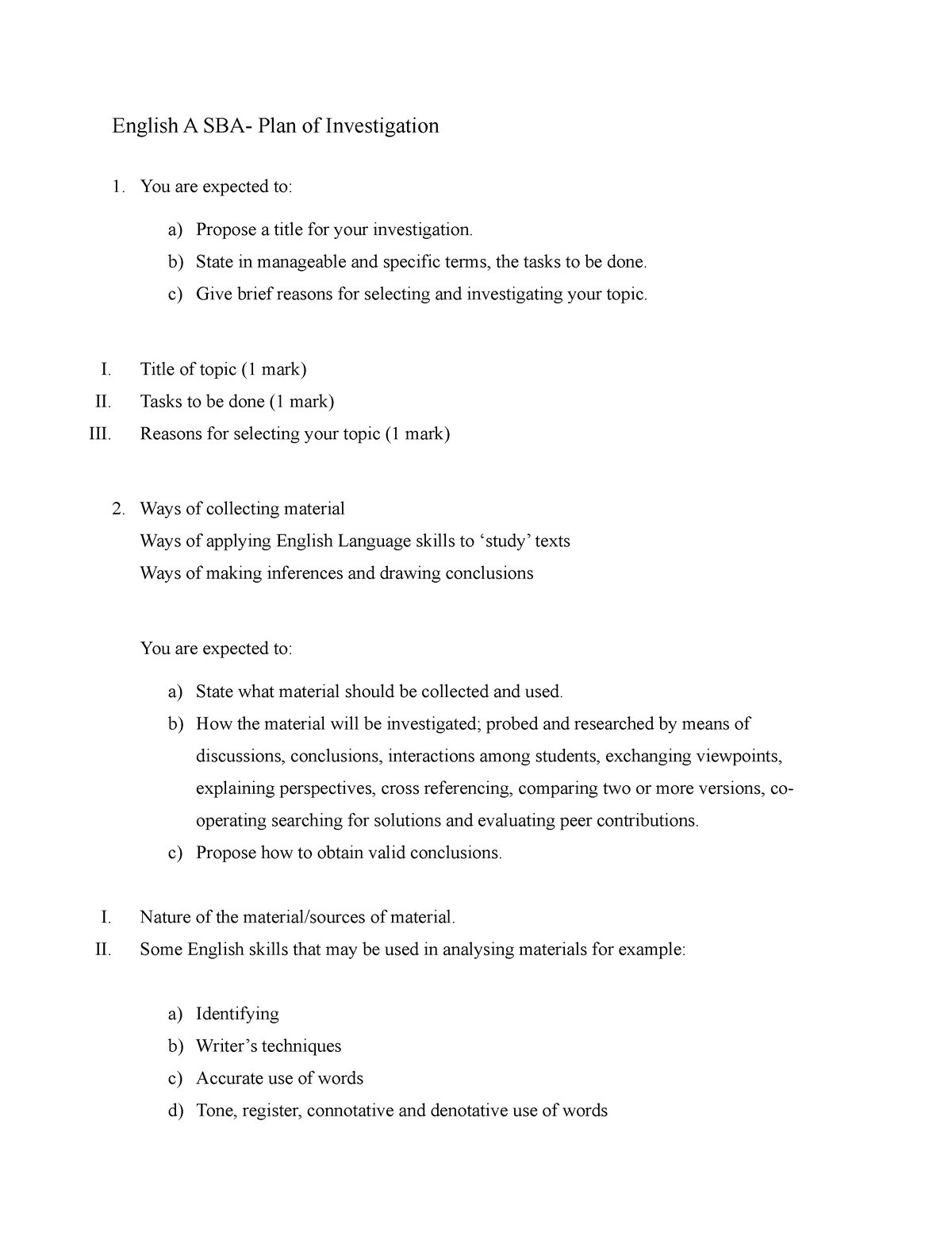 English A SBA- Plan Of Investigation - B) State In Manageable And ...