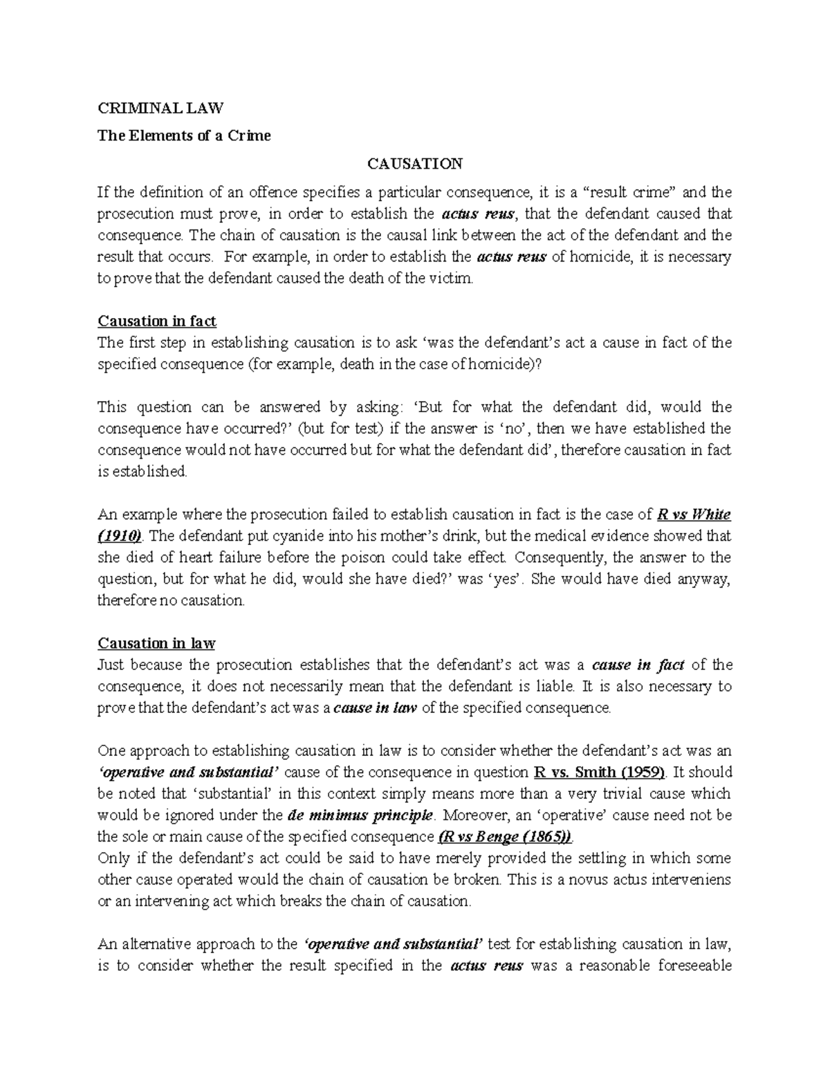 Criminal LAW - Causation - CRIMINAL LAW The Elements of a Crime ...