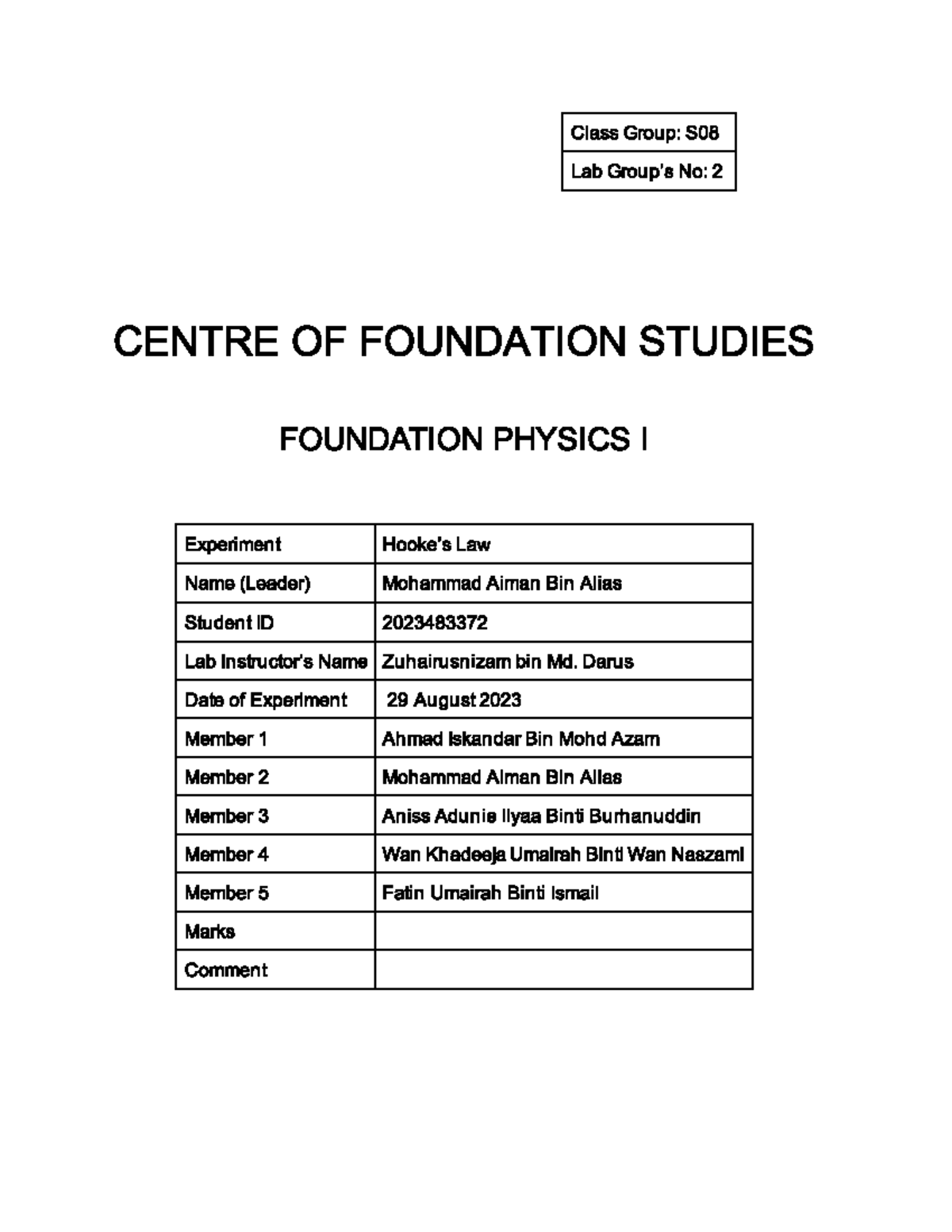 LABORATORY REPORT PHYSICS EXPERIMENT 2 Foundation Study of Physics
