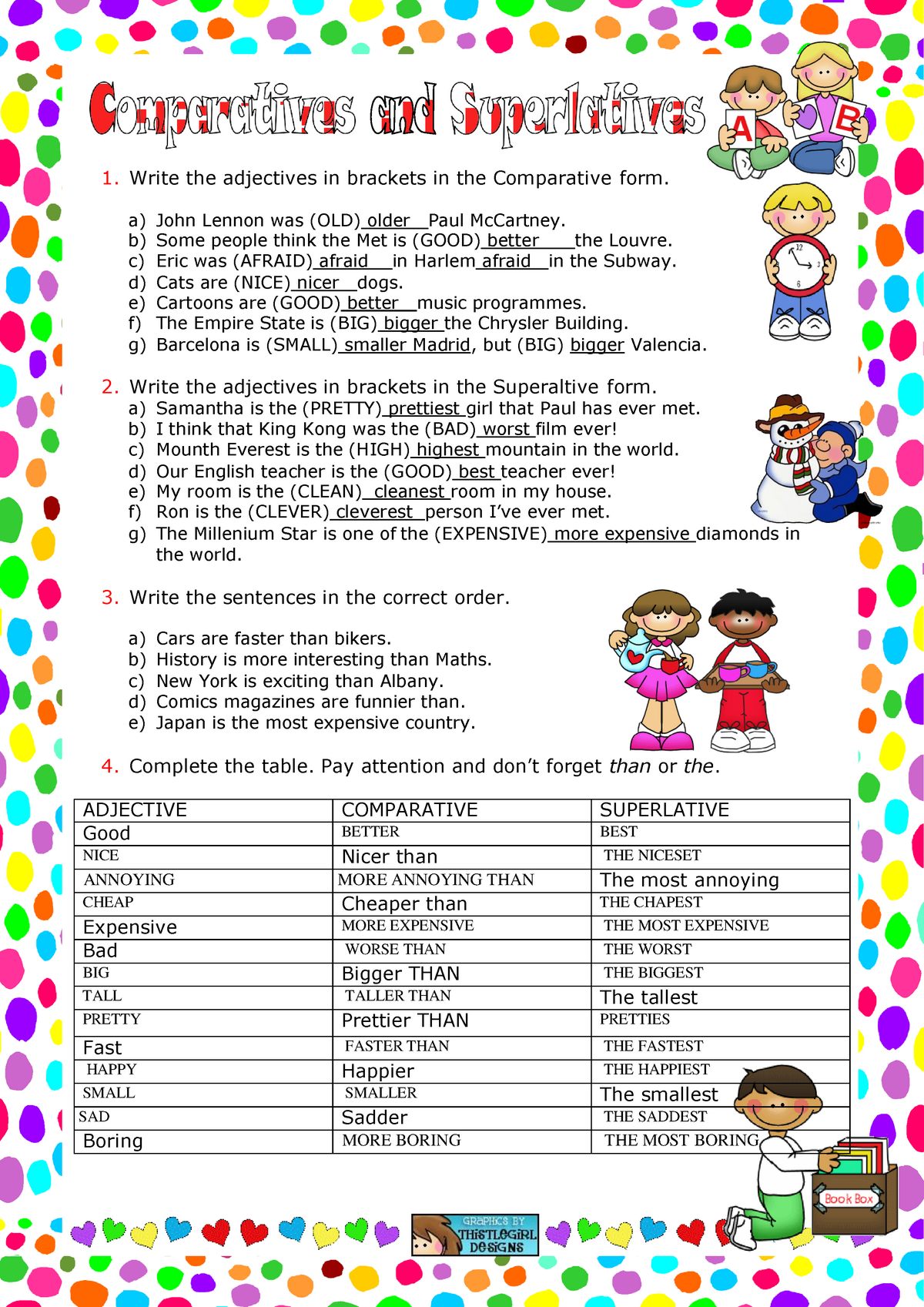 Comparative And Superlative Adjectives 1 Write The Adjectives In Brackets In The Comparative 