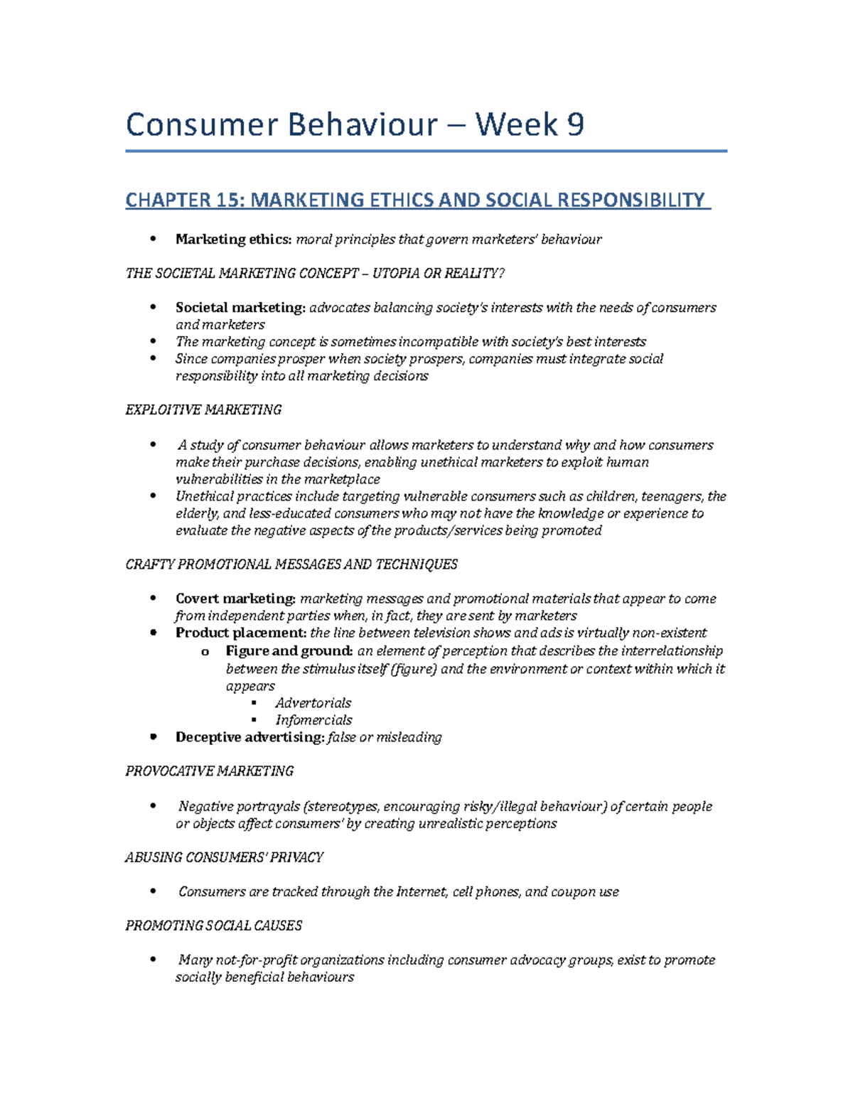 Week 9 (MCS2600) - Summary Fundamentals of Consumer Behaviour FW ...