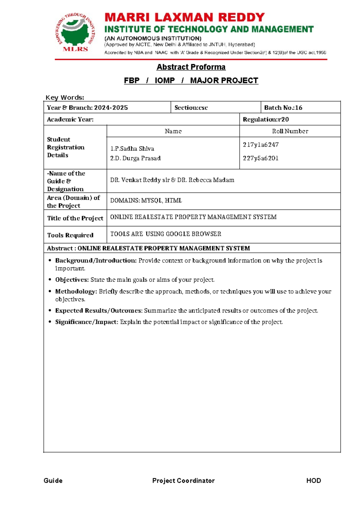 Project Abstract Proforma- AY 2024-251234567 - Abstract Proforma FBP ...