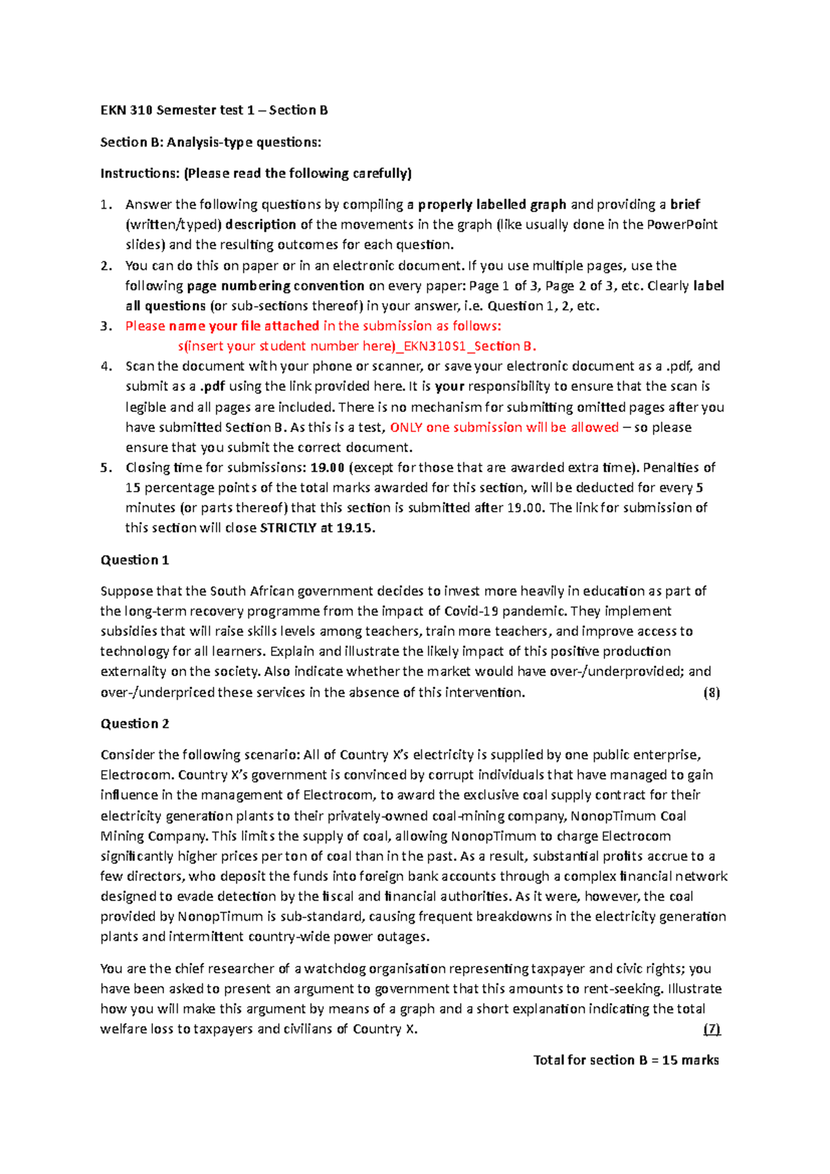 EKN 310 ST 1 Section B - important - EKN 310 Semester test 1 – Section ...
