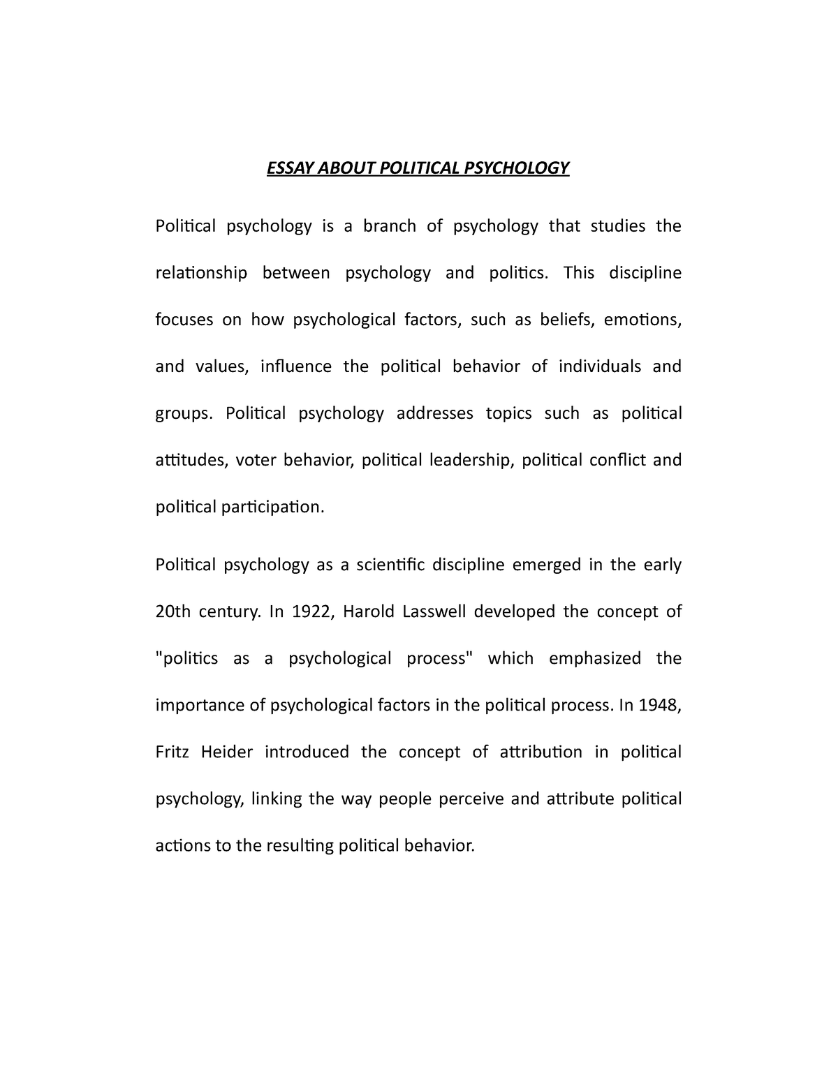 political psychology essay topics