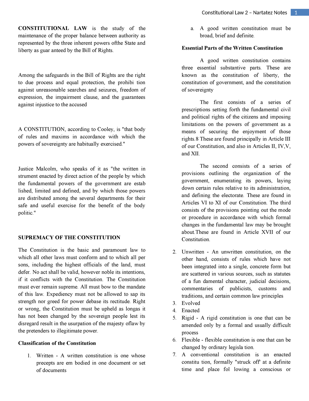 Consti 2 Cruz Notes Introduction To Political Law Constitutional