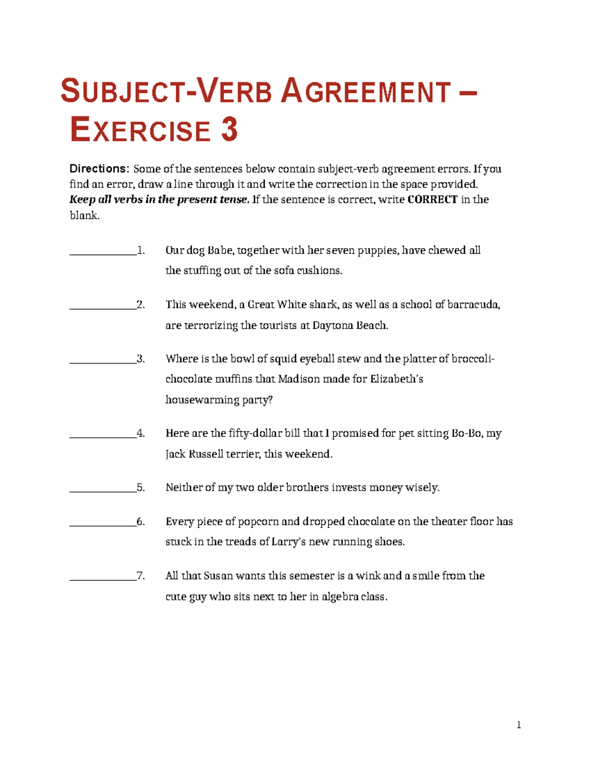 Subject Verb Agreement Exercises B2Busted Newspaper Georgetown Tx - 7mfivgl