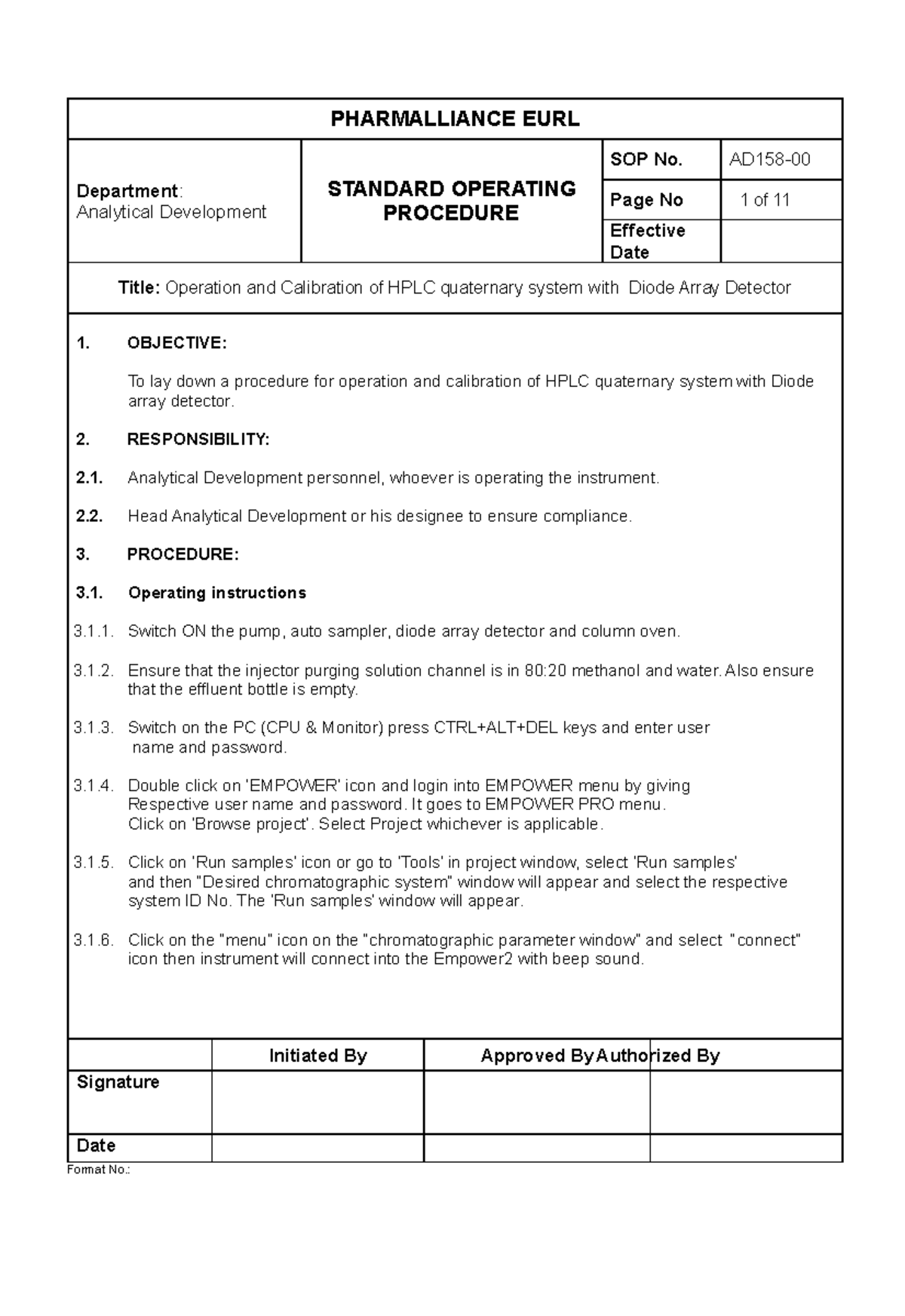 AD158 Operation and calibration of Waters HPLC using empower 3 software