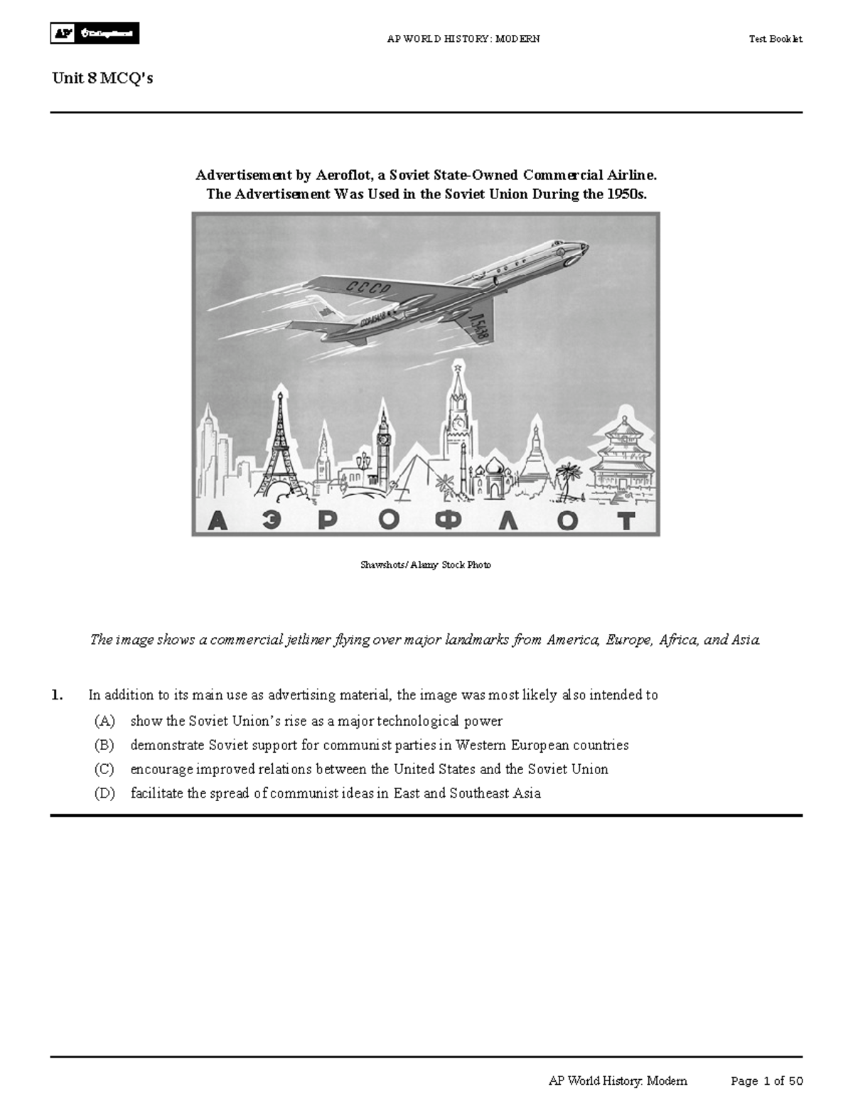 Unit 8 MCQ's (114) Advertisement by Aeroflot, a Soviet StateOwned