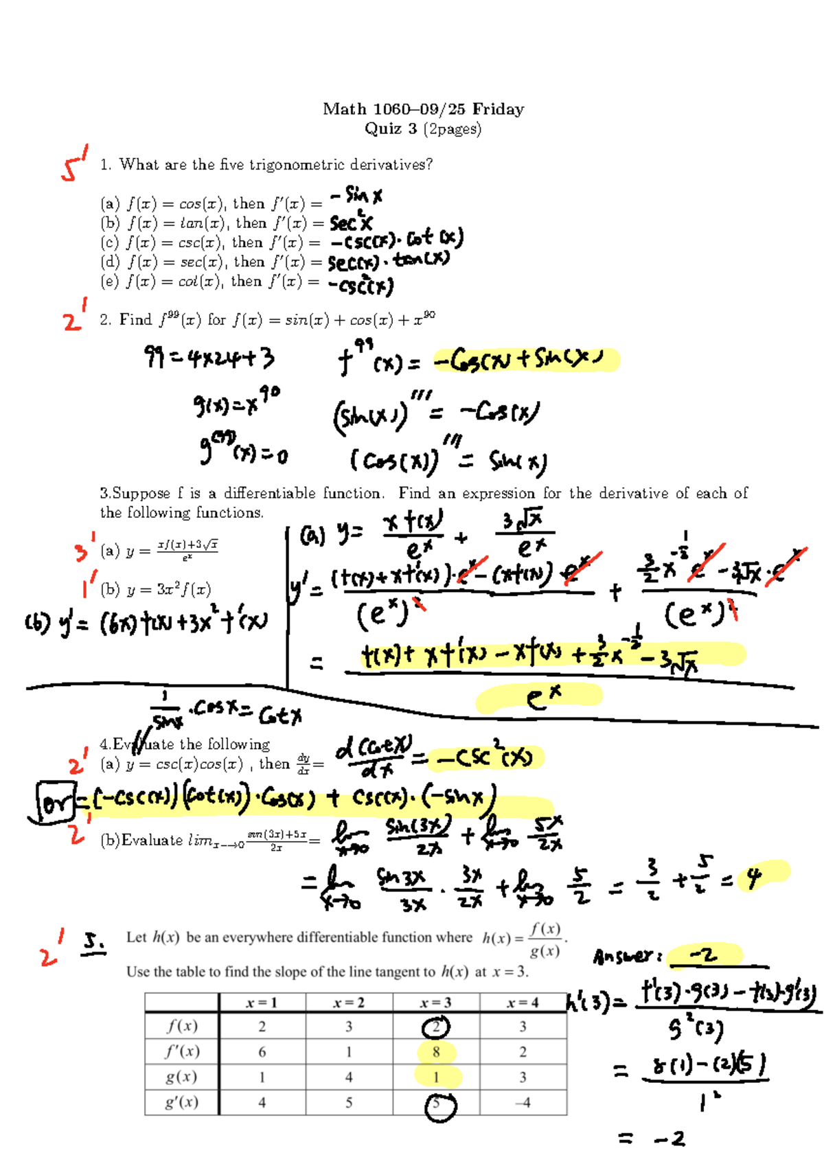 Quiz 3 key math - Math 1060–09/25 Friday Quiz 3 (2pages) What are the ...