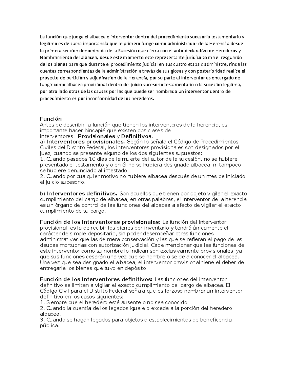 Interventor - apuntes - La función que juega el albacea e interventor ...