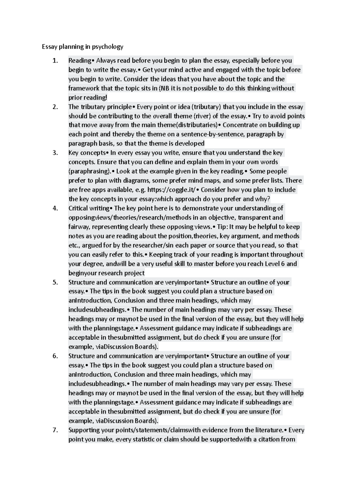 Essay planning in psychology Essay planning in psychology Reading