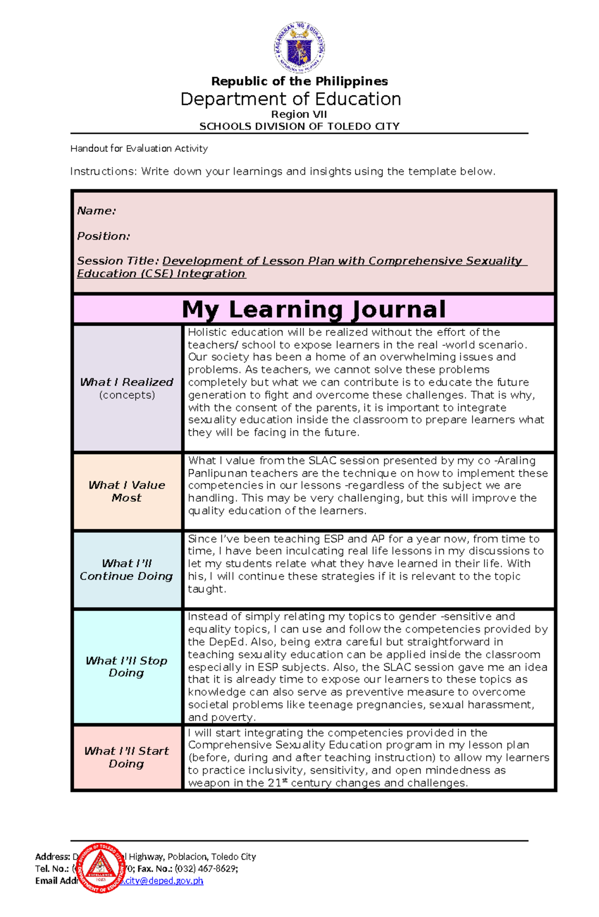 SLAC CSE Integration Journal - Republic of the Philippines Department ...