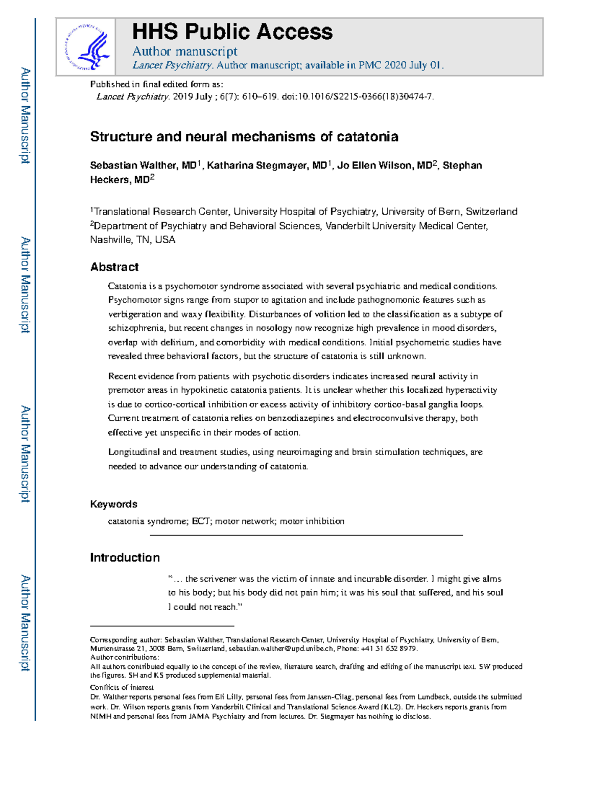 Structure and neural mechanisms of catatonia - Structure and neural ...