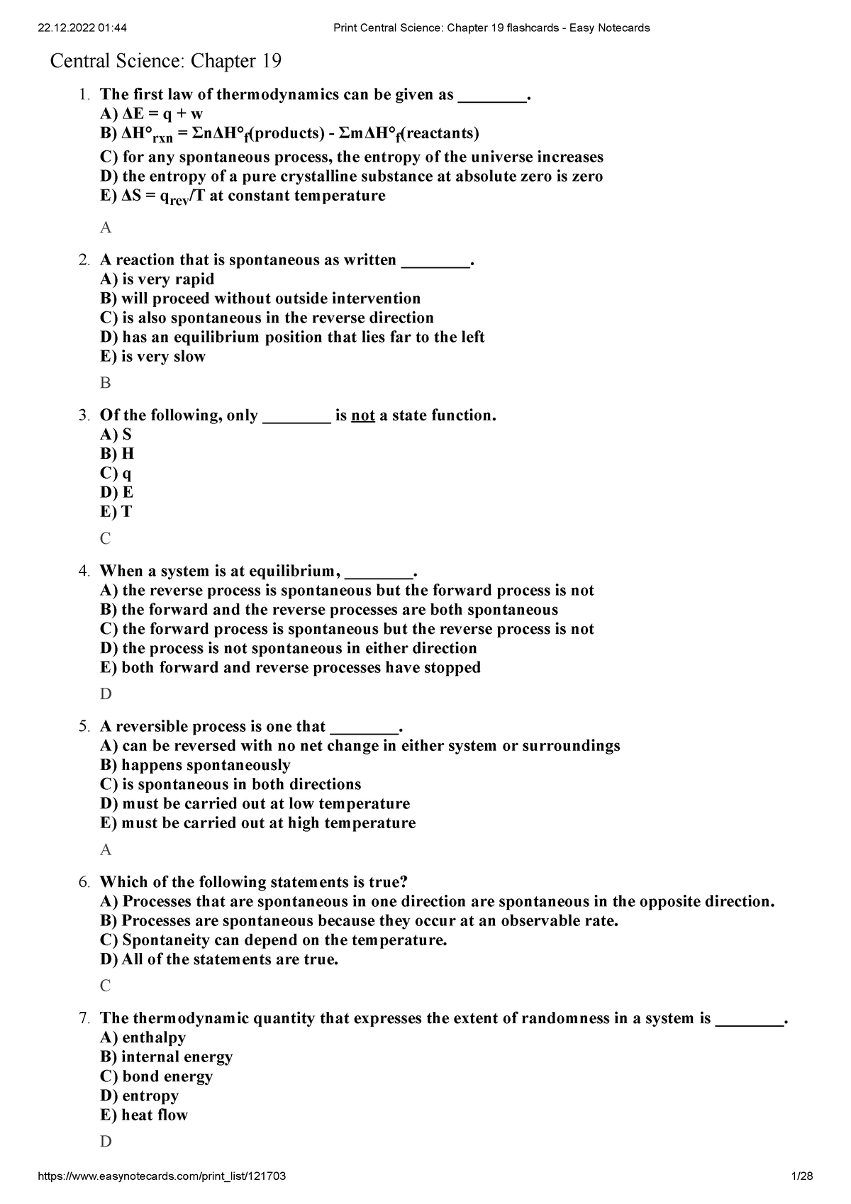 Print Central Science Chapter 19 flashcards - Easy Notecards - 1. 2. 3 ...