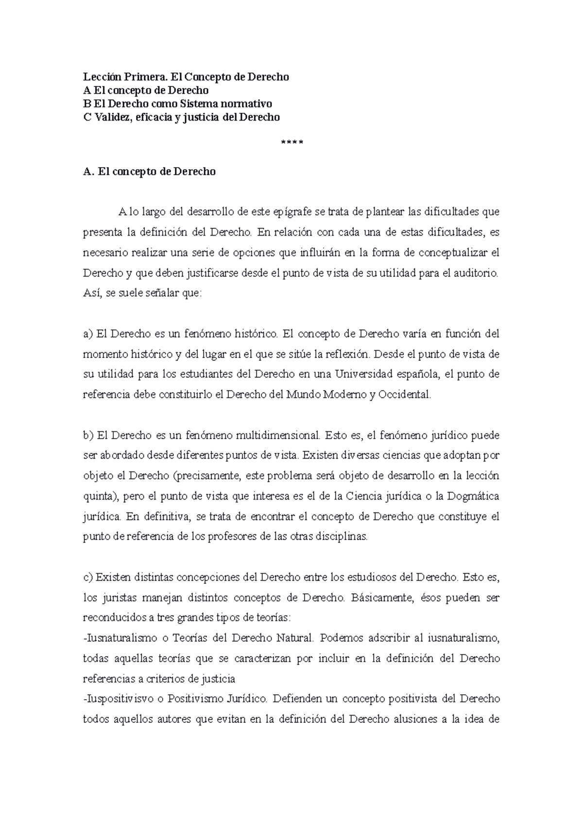 Apuntes Leccion Primera - Lección Primera. El Concepto De Derecho A El ...