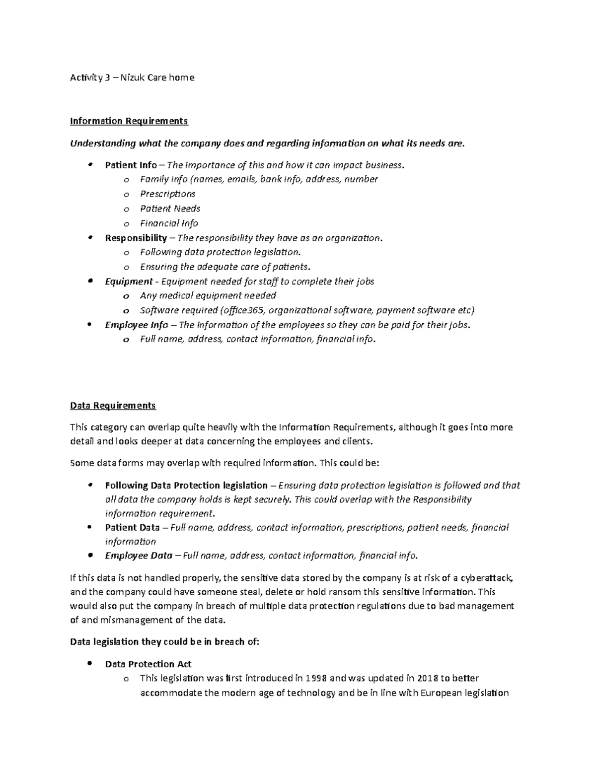 Task 3 Completed Merit - 2019 Mock - Activity 3 – Nizuk Care Home ...