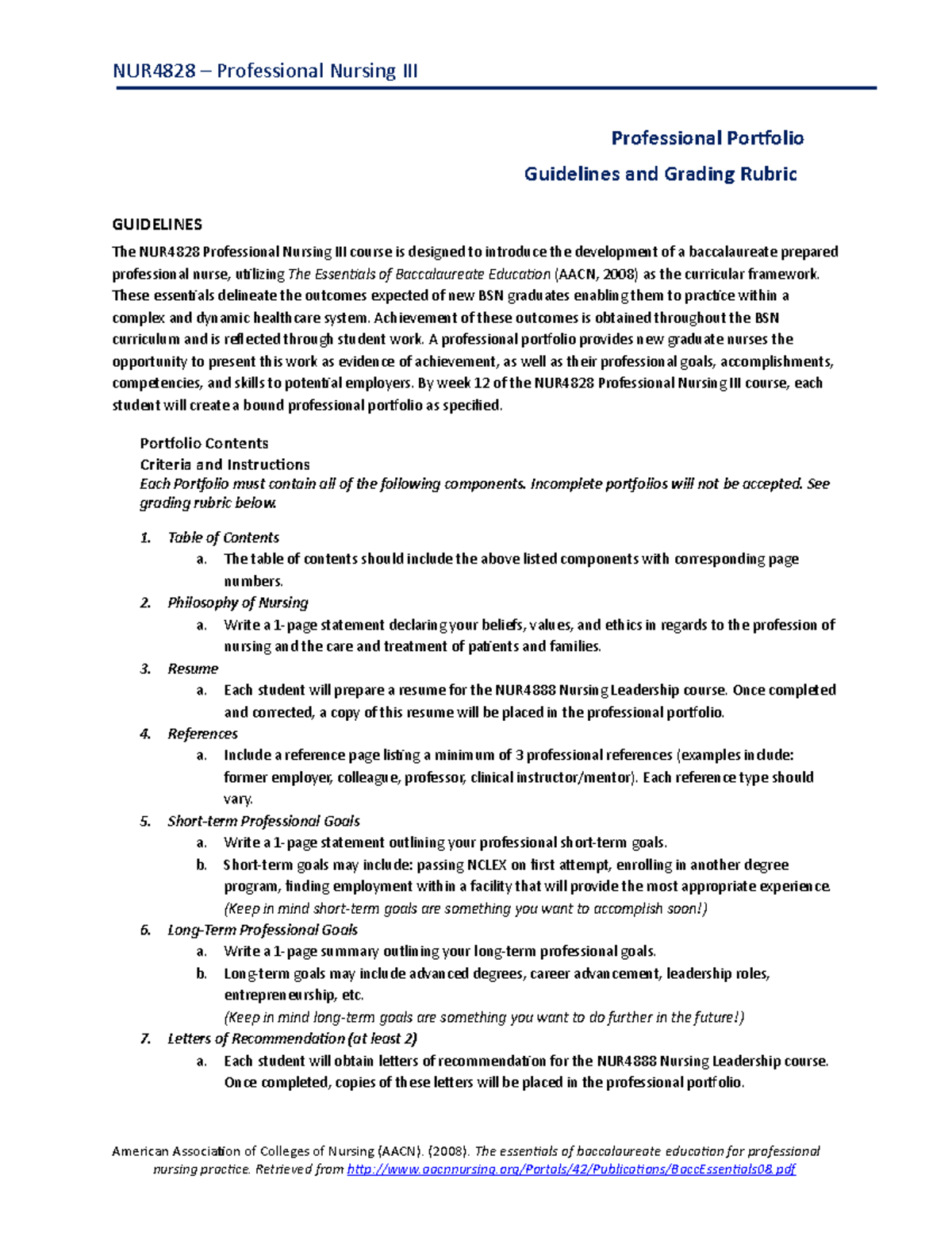 Professional Portfolio Guidelines - NUR4828 – Professional Nursing III ...