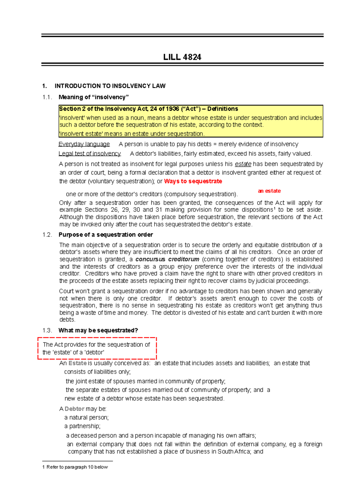 LILL 4824 - Summary Law Of Insolvency And Liquidation - LILL 4824 1 ...