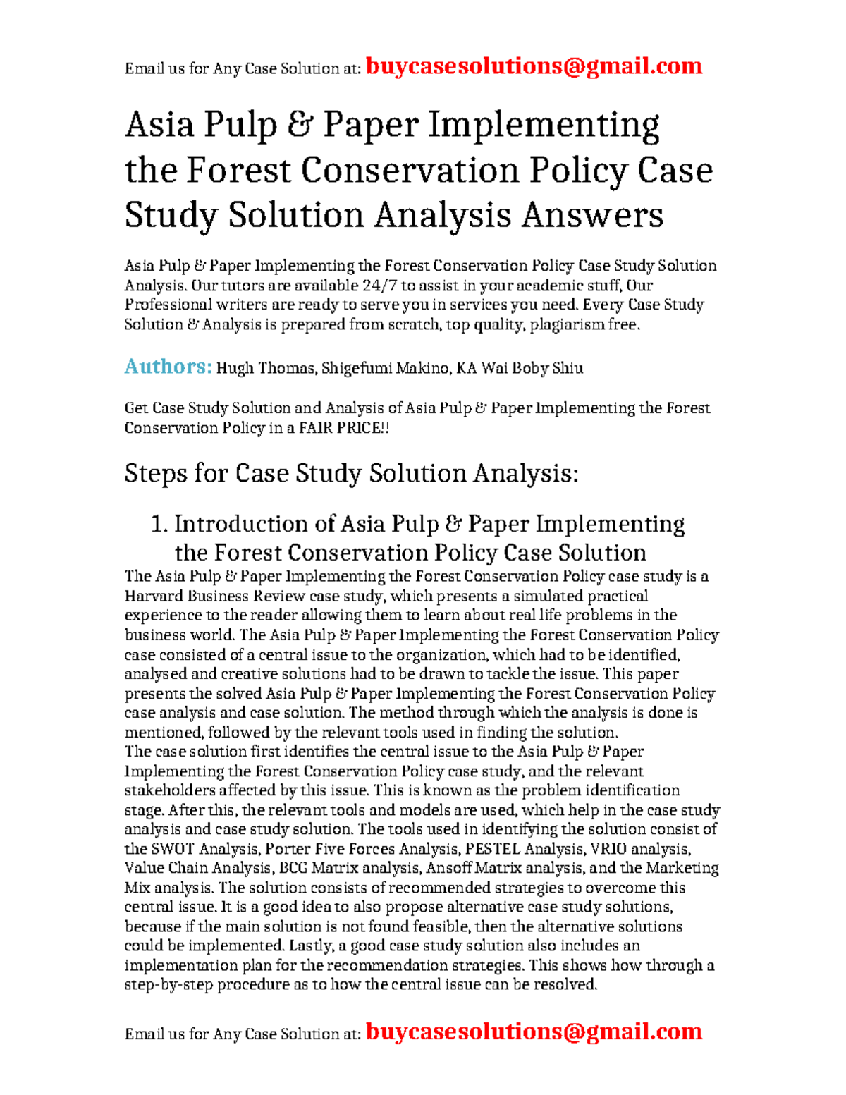 Case Solution Asia Pulp & Paper Implementing the Forest Conservation ...