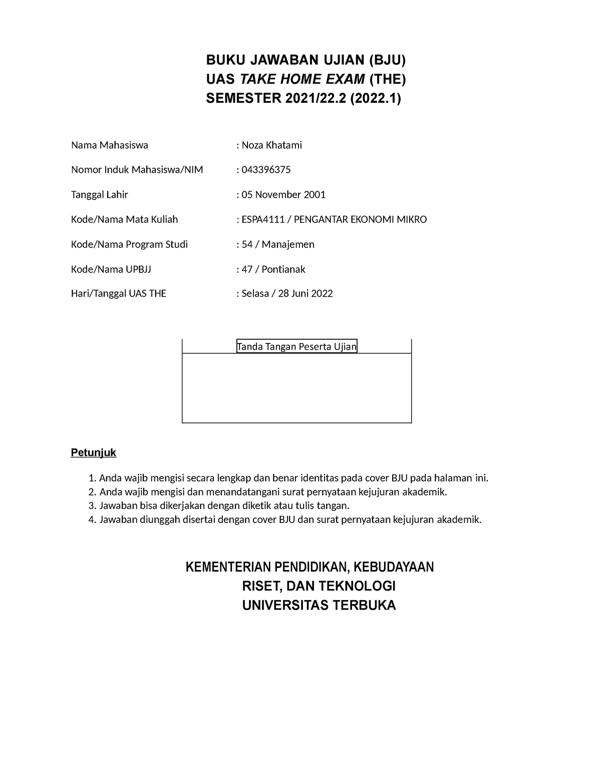 ESPA4111 - Subcoures - Tanda Tangan Peserta Ujian BUKU JAWABAN UJIAN ...