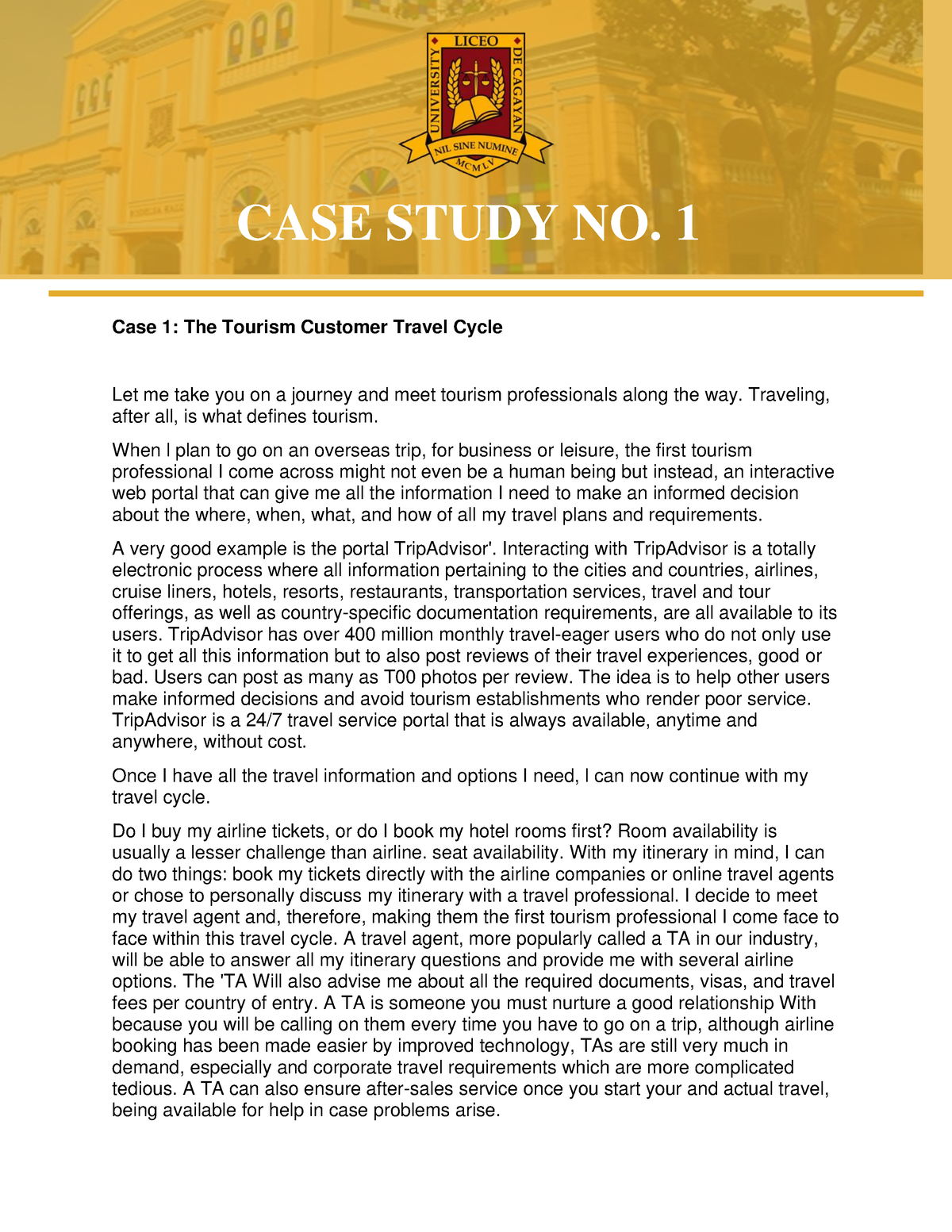 the tourism customer travel cycle case study brainly