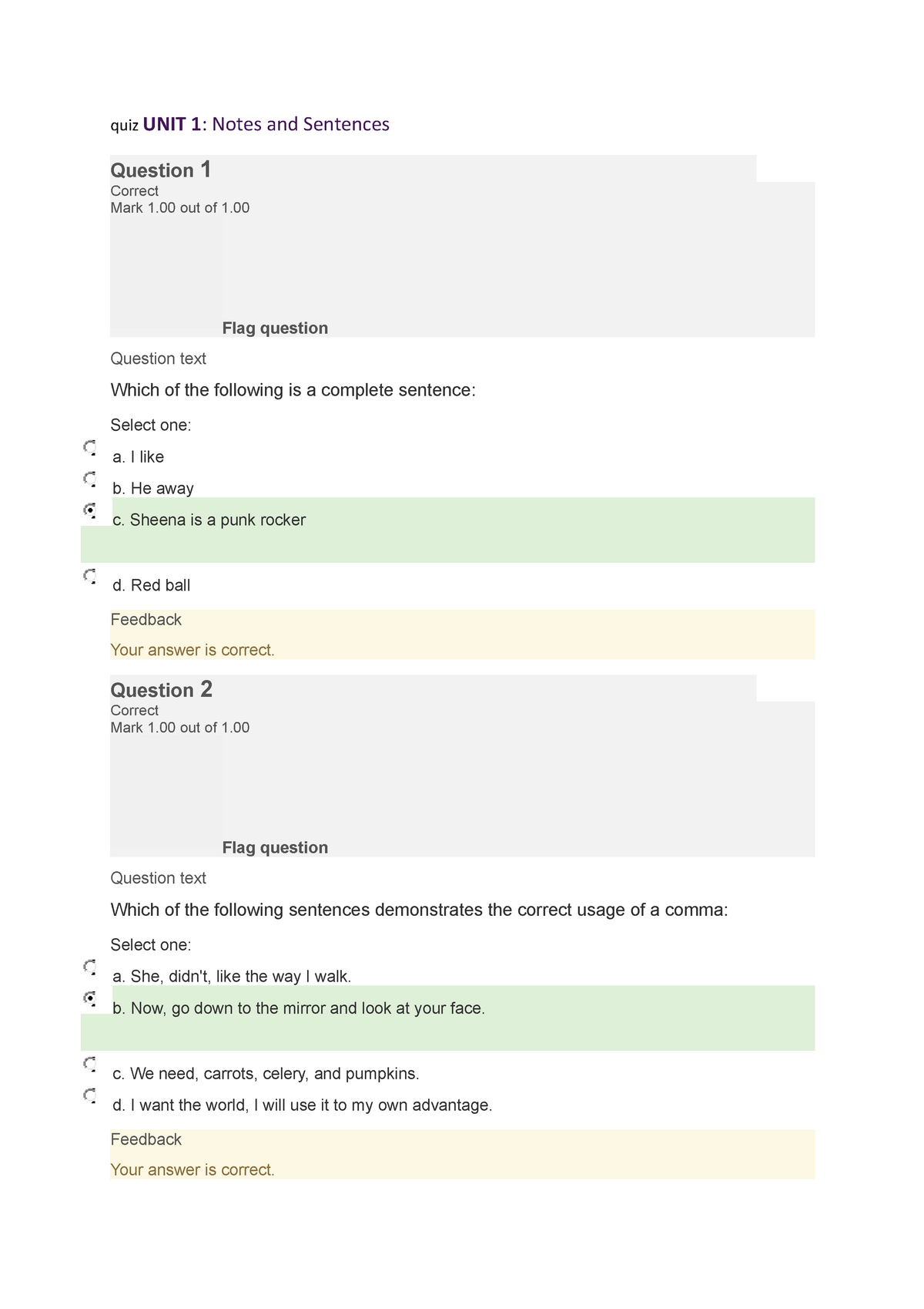 Quiz UNIT 1 - Quiz UNIT 1 - Quiz UNIT 1 : Notes And Sentences Question ...