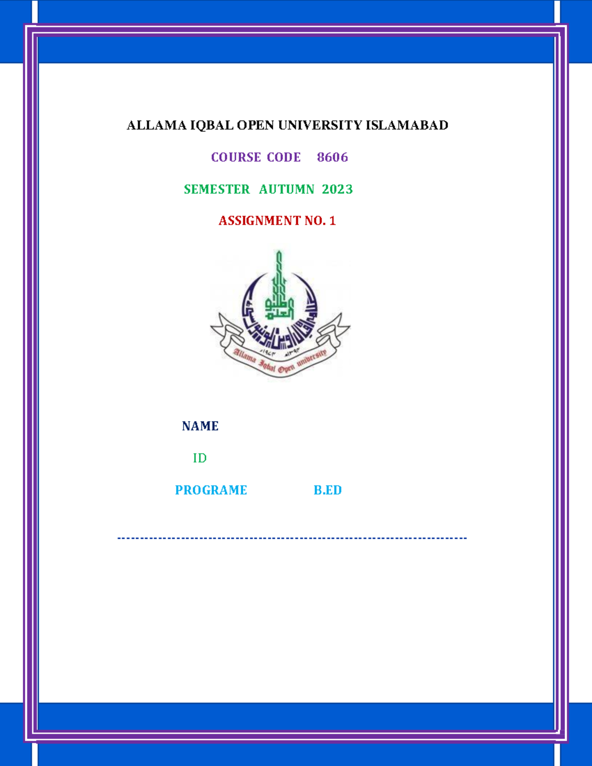 assignment work allama iqbal open university