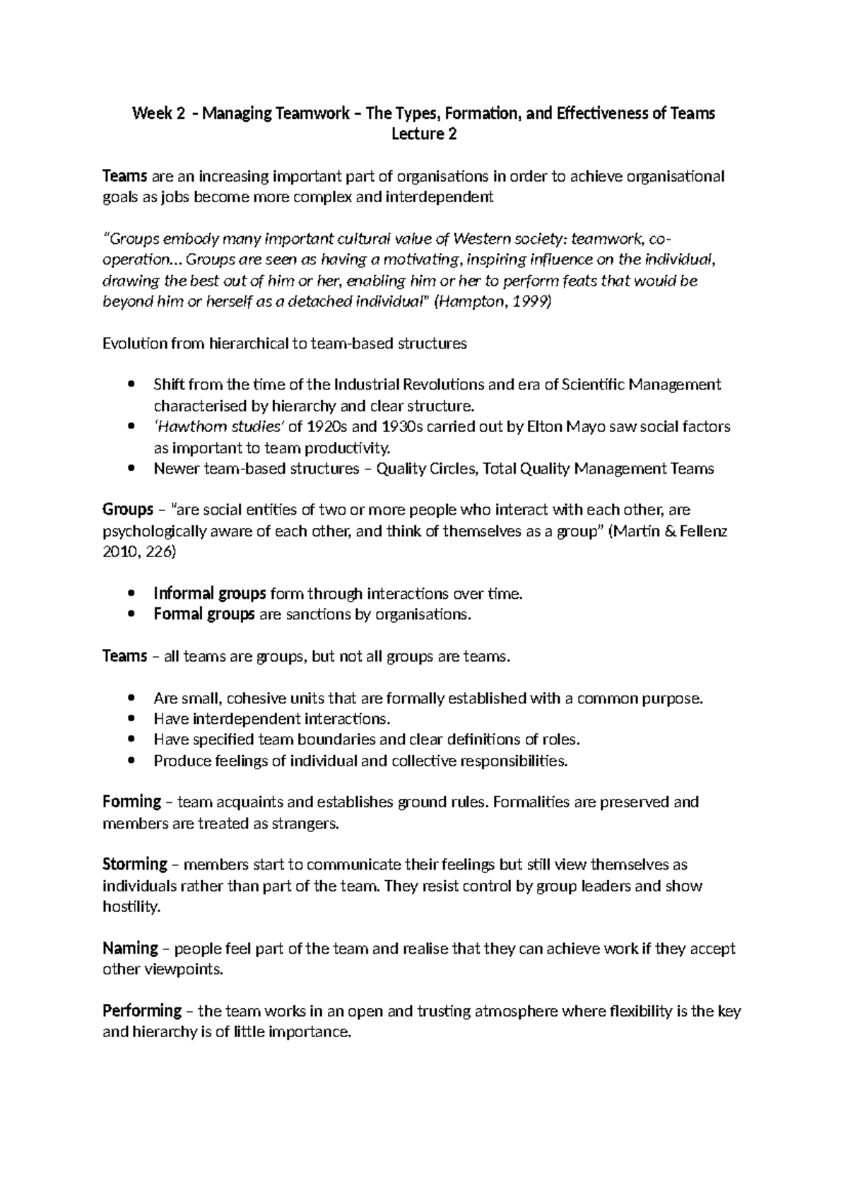 Lecture 2 - Managing Teamwork - Week 2 - Managing Teamwork – The Types ...