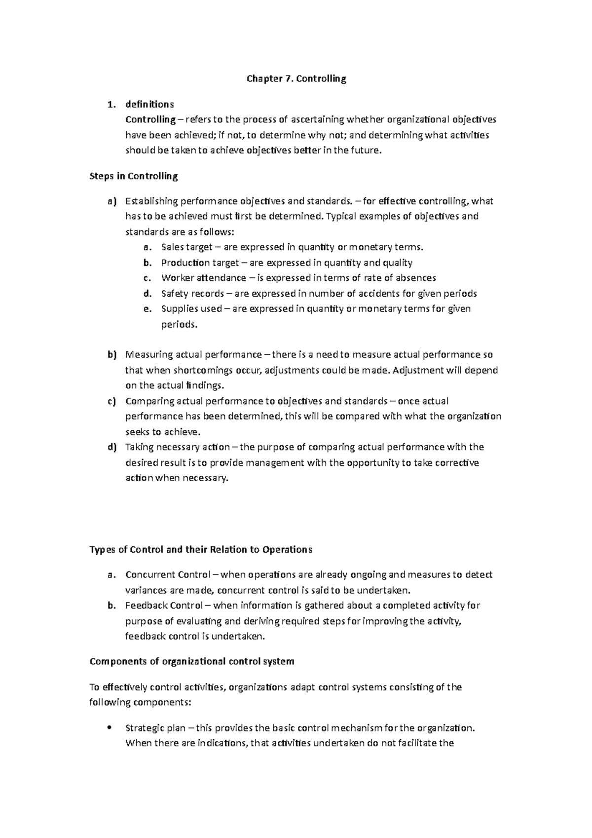 Chapter-7- Controlling - Chapter 7. Controlling definitions Controlling ...