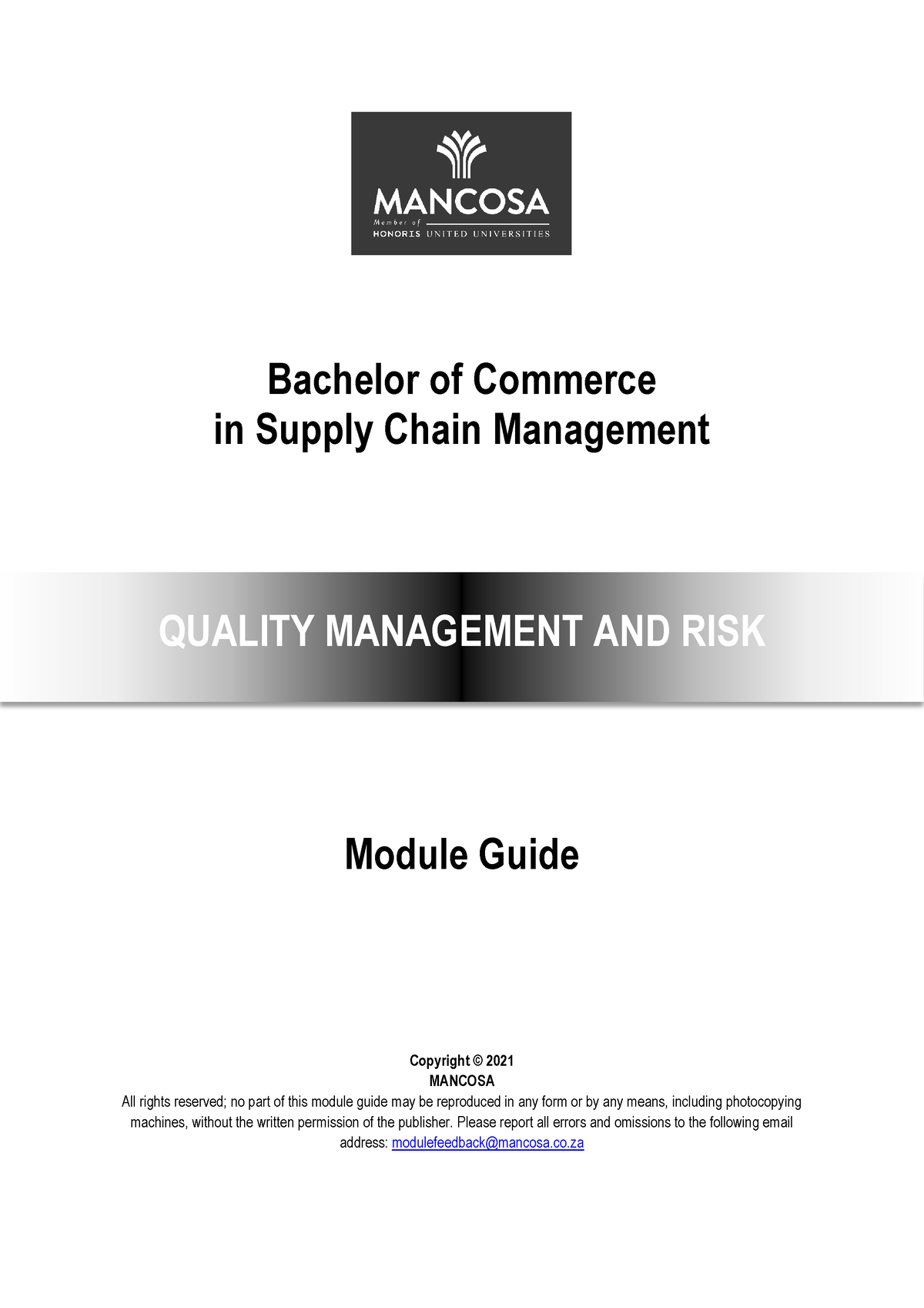 BCom SCM - Quality Management And Risk - Bachelor Of Commerce In Supply ...