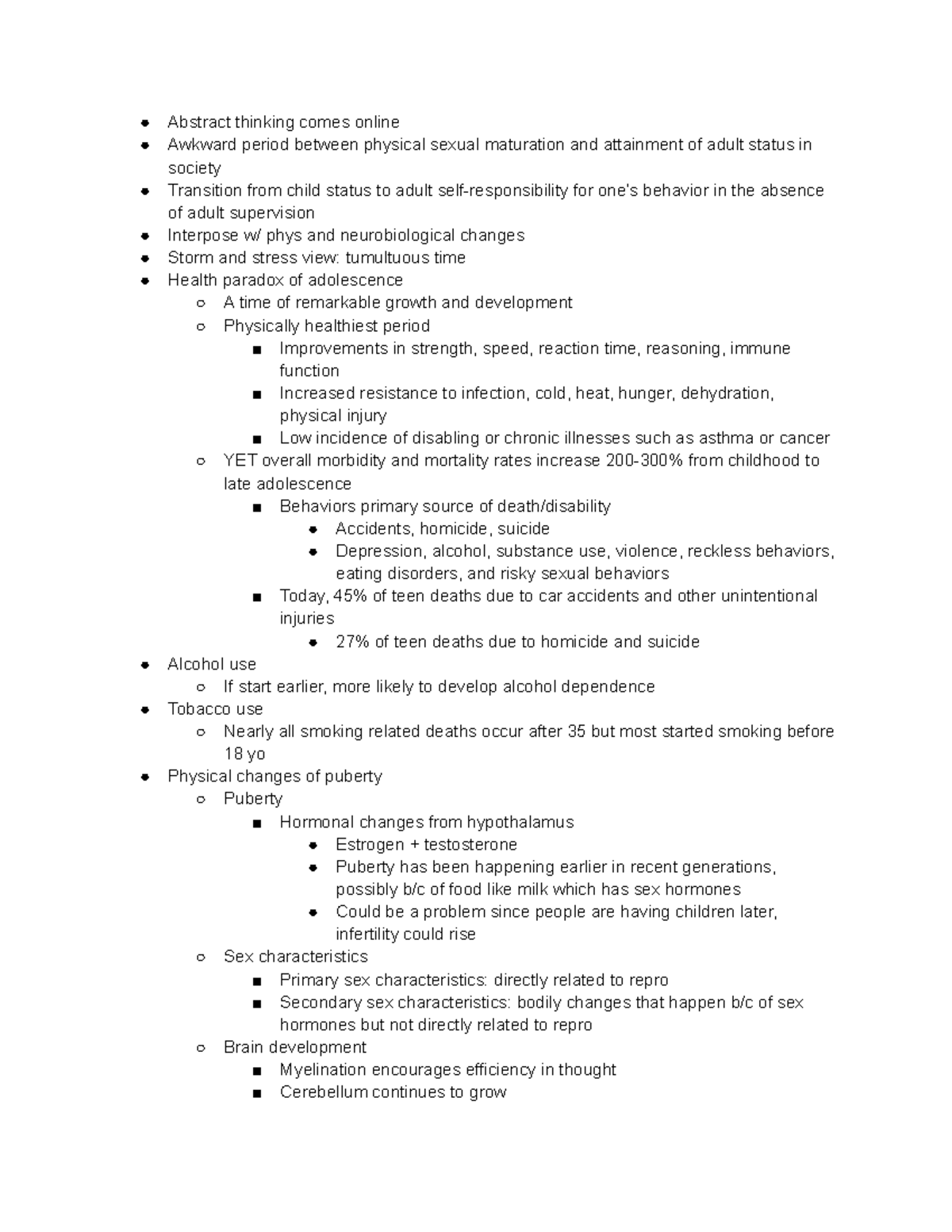 Lecture 13-14 Adolescence and Peers - Abstract thinking comes online ...