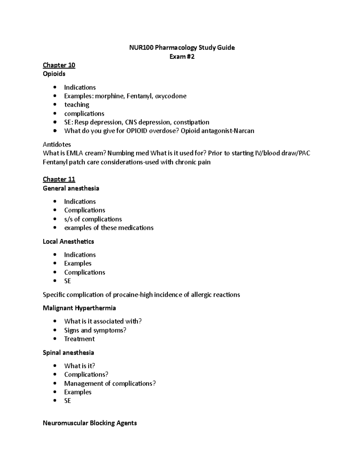 Pharm Exam 2 Study Guide - NUR100 Pharmacology Study Guide Exam ...