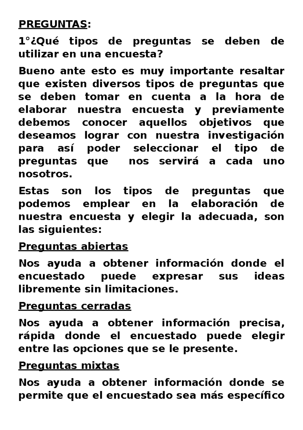 Foro Tematic(Estadistica) - PREGUNTAS: 1°¿Qué Tipos De Preguntas Se ...