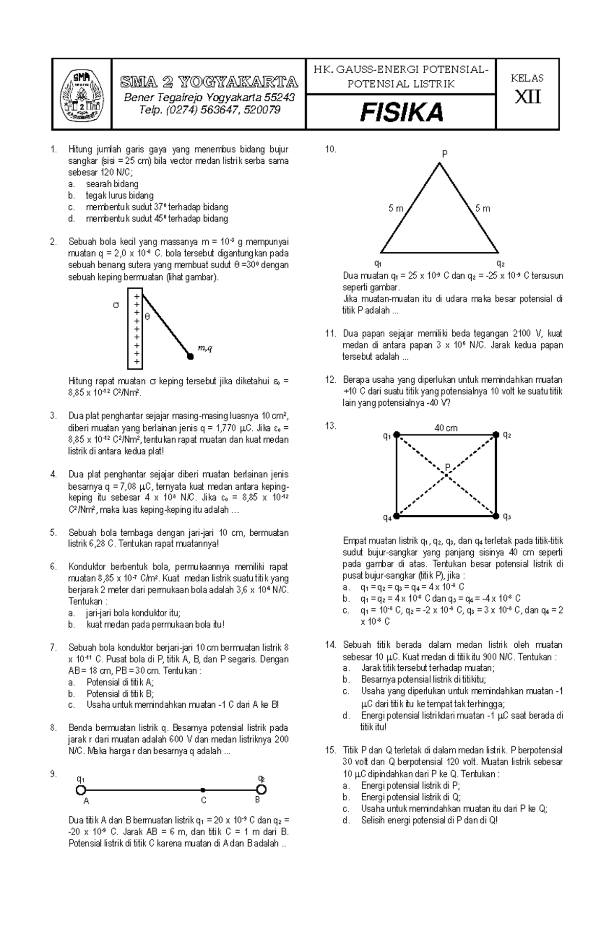 03. HK Gauss- Energi Potensial- Potensial Listrik (soal) - SMA 2 ...