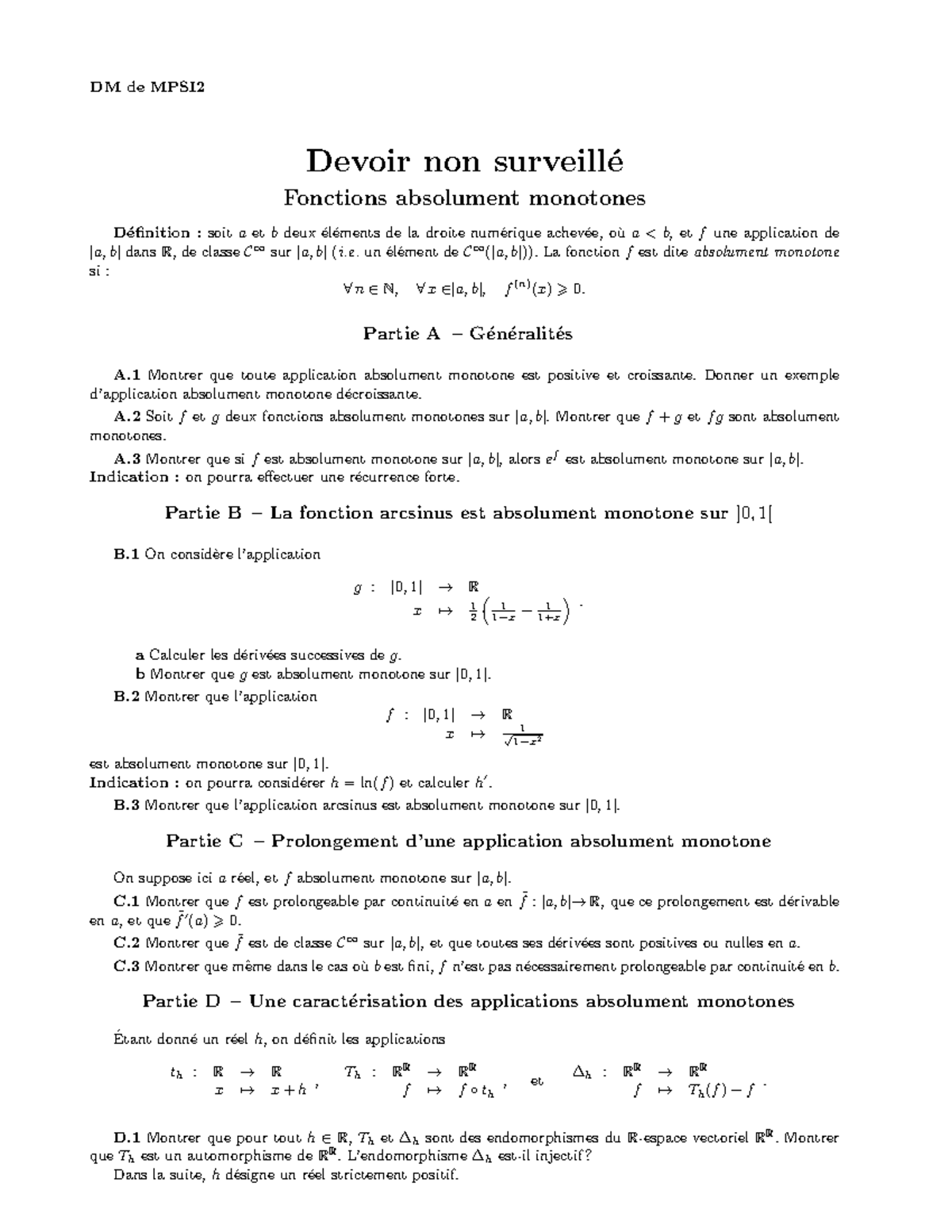 DM Absolument Monotones - DM De MPSI Devoir Non Surveill ́e Fonctions ...