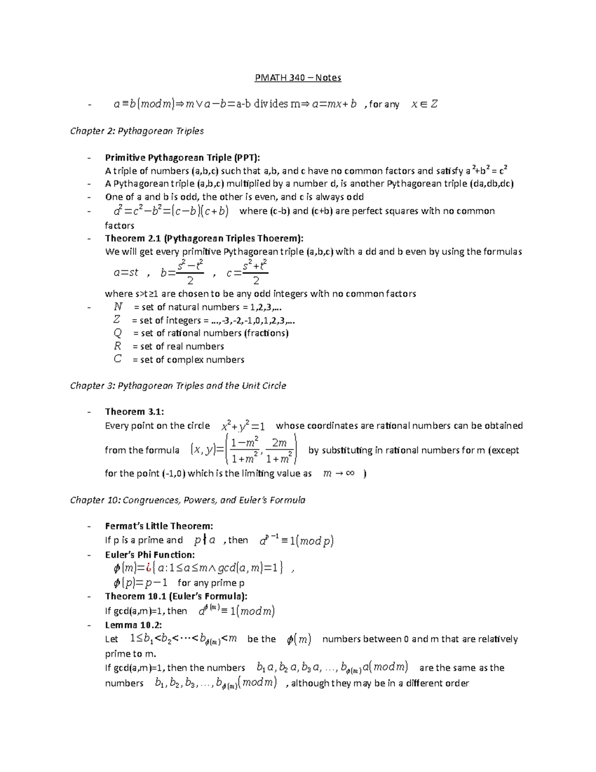 Pmath 340 - Notes - PMATH 340 Notes a b ( mod m ) divides m , for any x ...