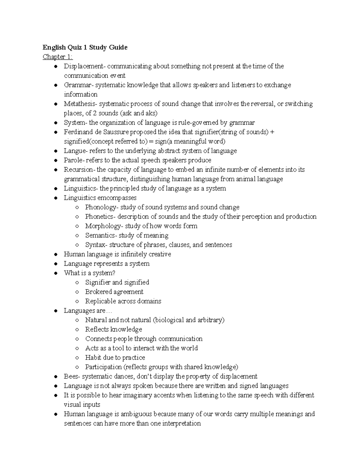 English Quiz 1 Study Guide - English Quiz 1 Study Guide Chapter 1 ...