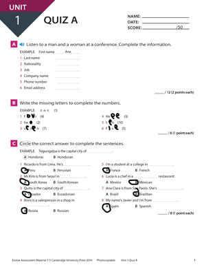 Evolve 3 Workbook Answer Key - Unit 1 Who We Are 1 What’s Your ...