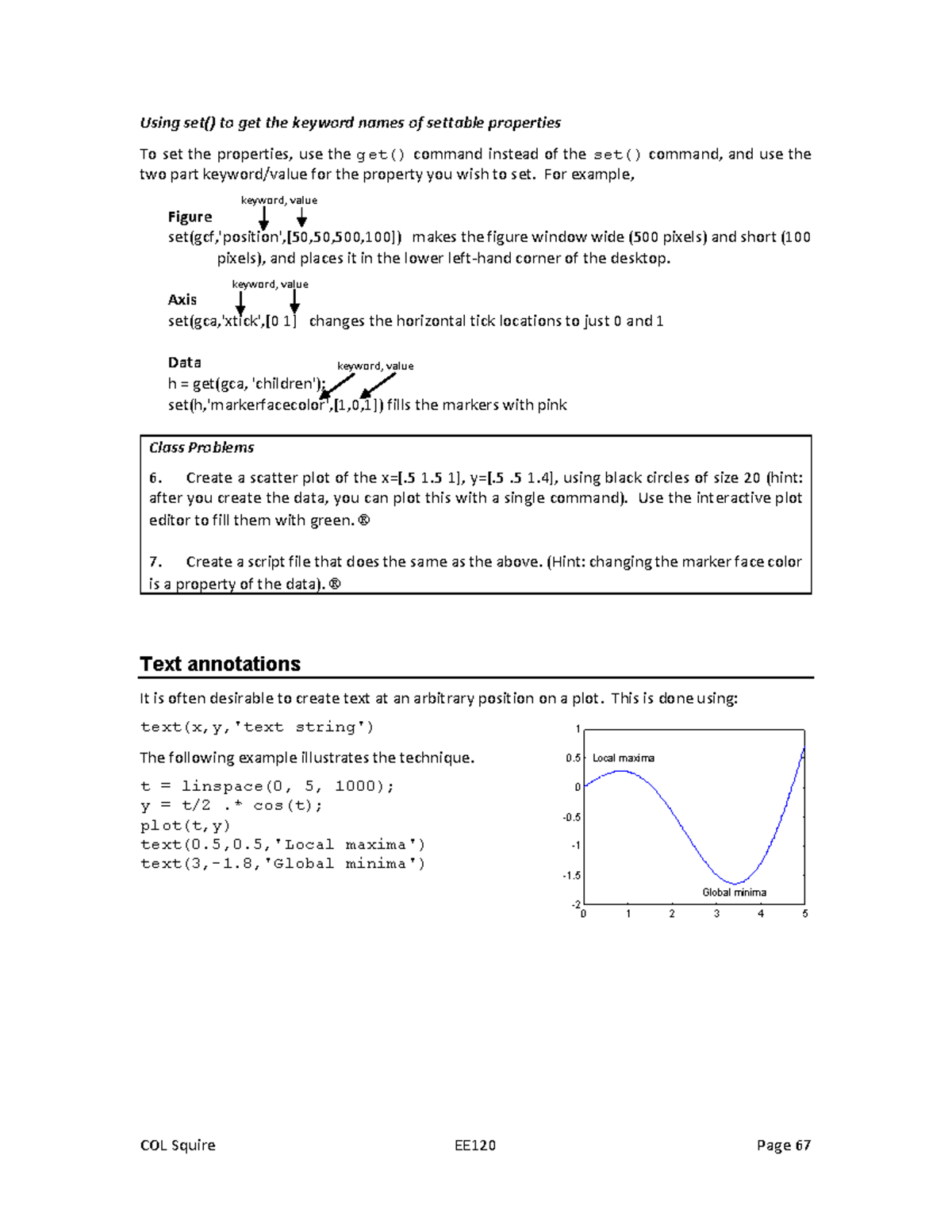 Matlab graphics 7 col squire ee120 page 67 keyword value keyword